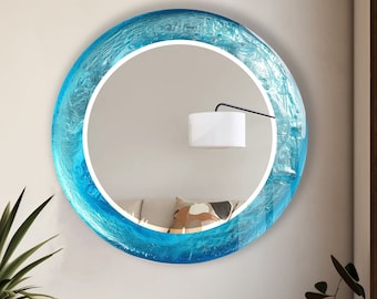 Miroir en verre trempé cadeau-Miroir mural rond bleu pour salle de bain-Miroir rond bleu pour chambre à coucher-Miroir de salle de bain rond bleu pour meuble-lavabo