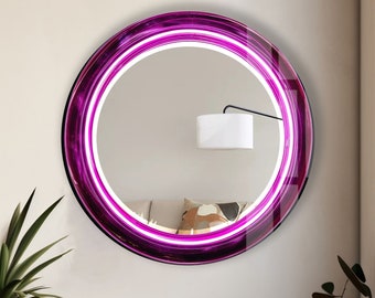 Tempered Glass Mirror Gift-Purple Round Wall Mirror for Bathroom-Circle Mirror Wall Decor for Bedroom-Circle Bathroom Mirror for Vanities