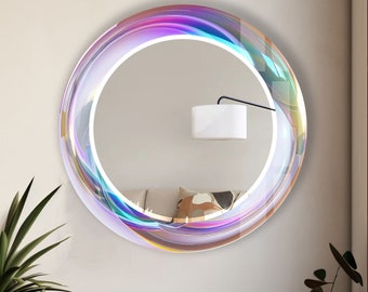 Miroir mural rond en verre trempé pour salle de bain, miroir rond, décoration murale pour chambre à coucher, miroir de salle de bain pour meuble-lavabo