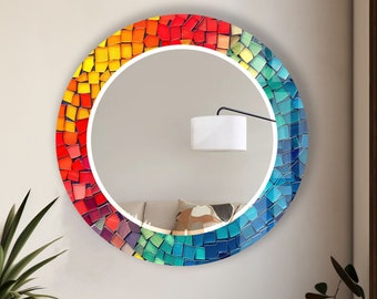 Tempered Glass Mirror Gift-Round Mosaic Wall Mirror for Bathroom-Circle Mirror Wall Decor for Bedroom-Circle Mosaic Mirror-Mosaic wall decor