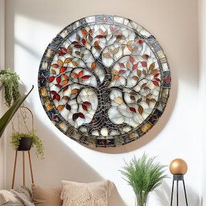 Handmade Tempered Glass Wall Art: Stained Tree of Life Decor