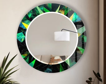 Tempered Glass Mirror Green Stained Round Wall Mirror for Bathroom-Circle Mirror Wall Decor for Bedroom-Circle Bathroom Mirror for Vanities