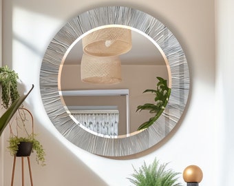 Tempered Glass Mirror Silver Round Wall Mirror for Bathroom-Silver Circle Mirror Wall Decor for Bedroom-Circle Bathroom Mirror for Vanities