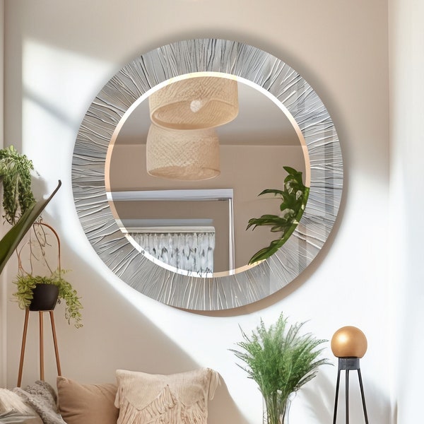 Tempered Glass Mirror Silver Round Wall Mirror for Bathroom-Silver Circle Mirror Wall Decor for Bedroom-Circle Bathroom Mirror for Vanities