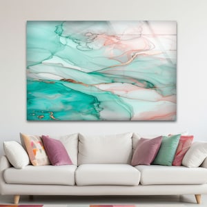 Handmade Turquoise Abstract Tempered Glass Wall Art