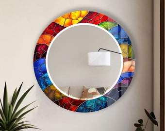 Tempered Glass Mirror Gift-Round Wall Mirror for Bathroom-Circle Stained Mirror Wall Decor for Bedroom-Circle Bathroom Mirror for Vanities