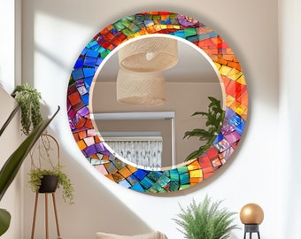 Tempered Glass Mirror Gift-Round Wall Mirror for Bathroom-Circle  Mosaic Mirror Wall Decor for Bedroom-Circle Bathroom Mirror for Vanities