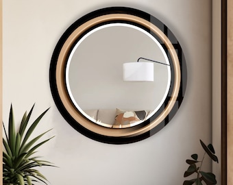 Espejo de vidrio templado para regalo, espejo de pared redondo para baño, espejo circular, decoración de pared para dormitorio, espejo de baño circular para tocador