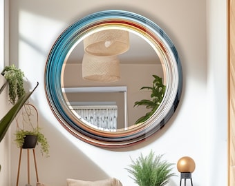 Espejo de vidrio templado para regalo, espejo de pared redondo para baño, espejo circular, decoración de pared para dormitorio, espejo de baño circular para tocador