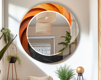 Tempered Glass Mirror Orange Round Wall Mirror for Bathroom-Beige Circle Mirror Wall Decor for Bedroom-Circle Bathroom Mirror for Vanities