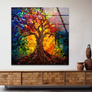 Handmade Tempered Glass Tree of Life Wall Art: Stained Glass Effect