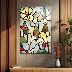 Stained Floral Tempered Glass Wall Art: Handmade Flower Decor