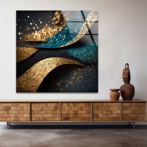 Gold Abstract Tempered Glass Wall Art: Modern Home Decor
