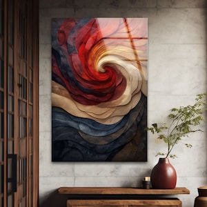 Red Fractal Tempered Glass Wall Art: Abstract Home Decor