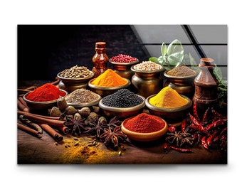 Spices Tempered Glass Wall Art: Kitchen Herbs Decor