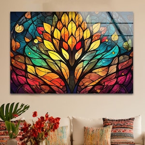 Handmade Tempered Glass Tree Wall Art: Abstract Stained Glass Print