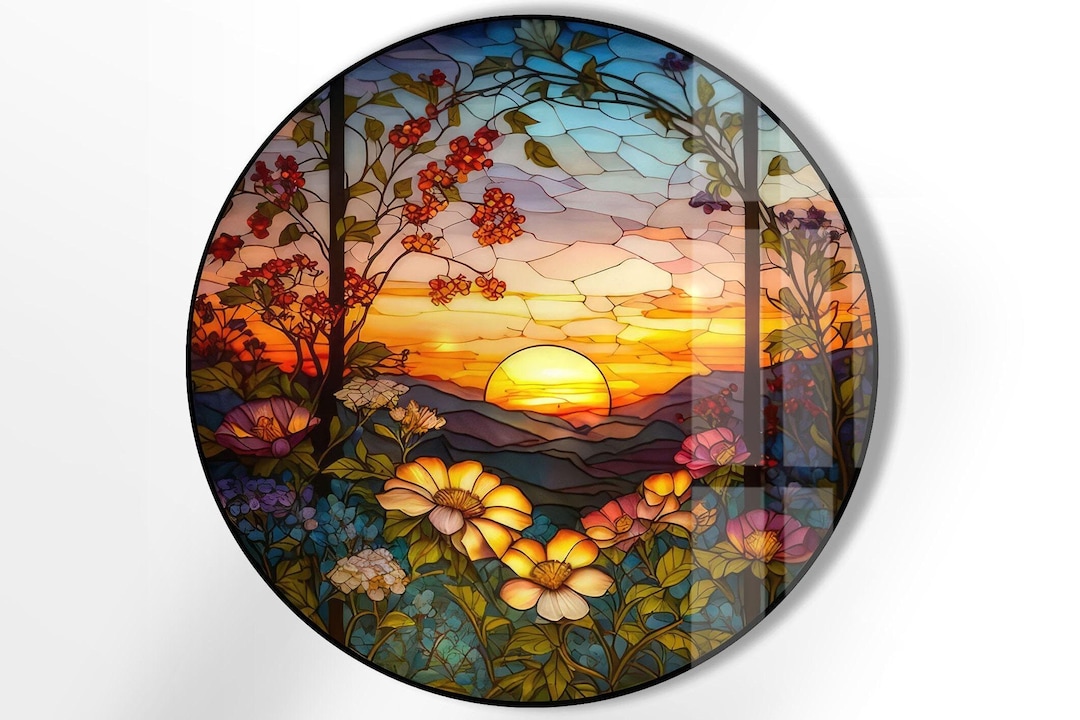 Handmade Stained Glass Style Tempered Glass Wall Art: Floral Sunset - Etsy