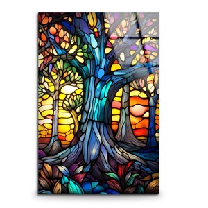 Handmade Tempered Glass Wall Art: Abstract Tree of Life Decor