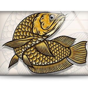 Gold Fish Tempered Glass Wall Art: Modern Animal Wall Hanging