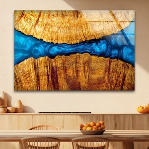 Tempered Glass Wall Art, Resin Epoxy Wall Art, Wall Decor, Glass Printing Art, Blue Epoxy Wooden Wall Art, Wall Hangings, Tempered Glass Art
