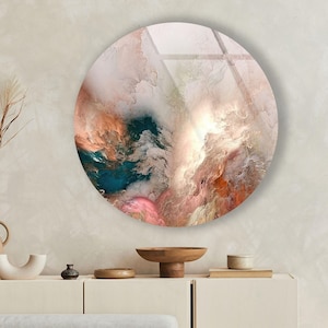 Round Abstract Glass Wall Art: Modern Marble Texture