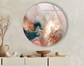 Round Abstract Glass Wall Art: Modern Marble Texture