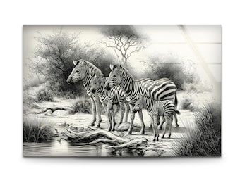 Handmade Zebra Tempered Glass Wall Art: Black and White Minimal Decor