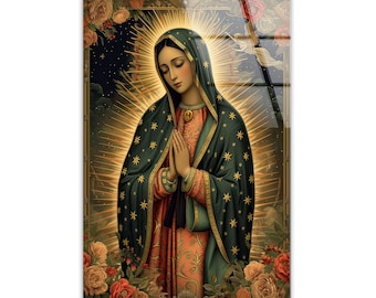 Virgin Mary Tempered Glass Wall Art: Christian Home Decor