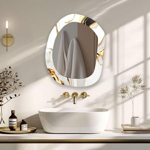 Tempered Glass Asymmetrical Wall Mirror: Gold Accent Decor