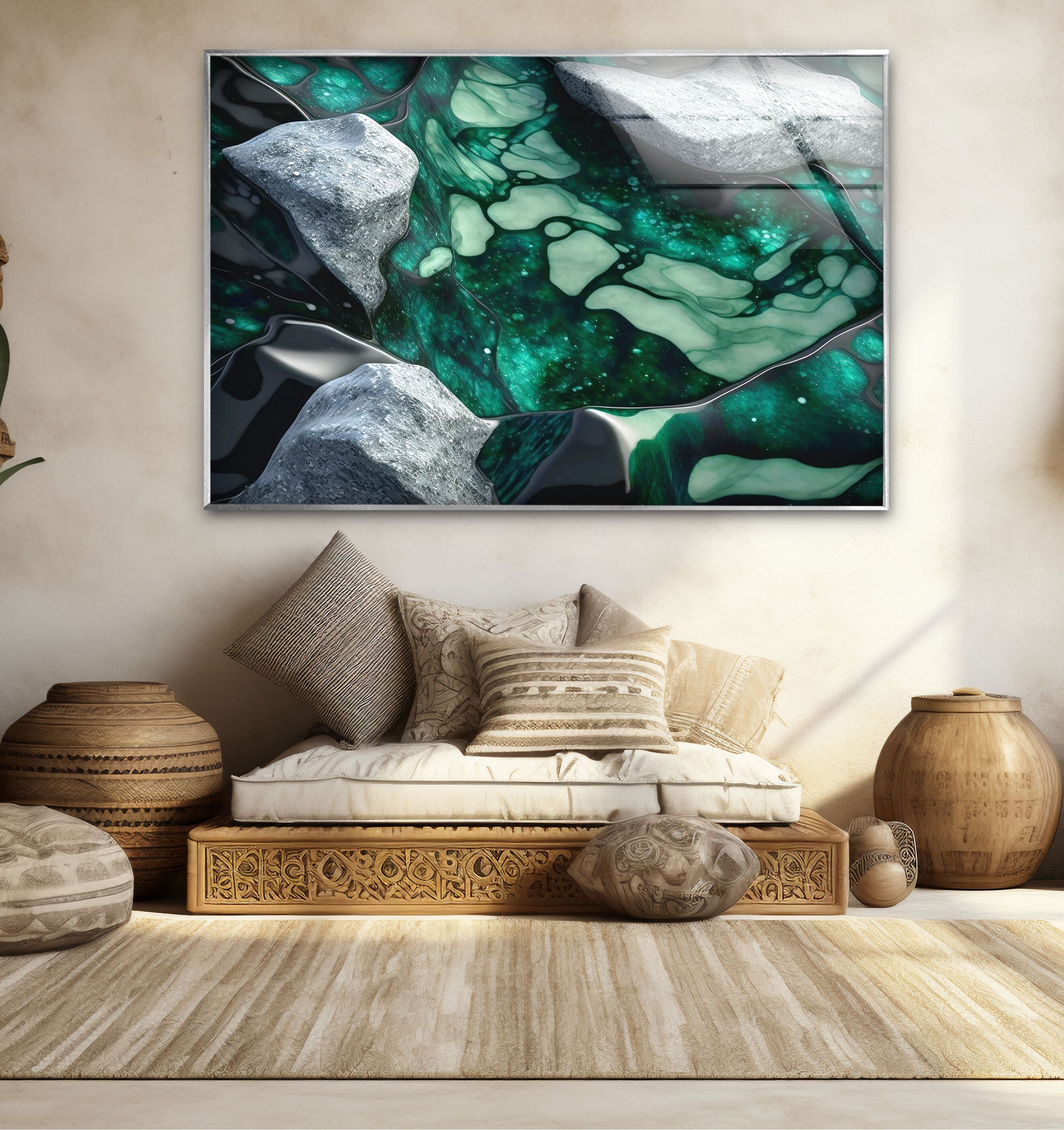 Green Marble Abstract Tempered Glass Wall Art: Modern Home Decor - Etsy