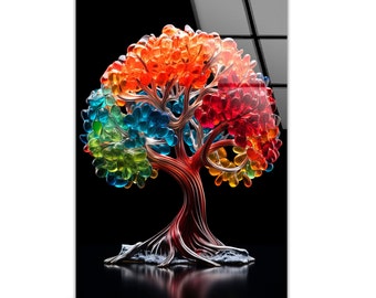 Tempered Glass Art-Glass Printing-Tempered Glass Wall Art-Glass Wall Decor-Home Decor-Life of tree art-Tree of life decor-Colorful Tree Art