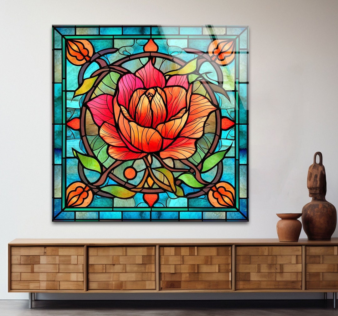 Stained Rose Tempered Glass Wall Art: Modern Floral Decor - Etsy