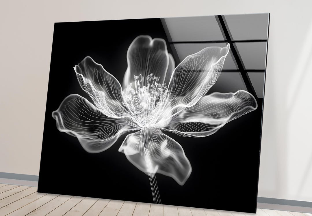 Black and White Floral Xray Print: Tempered Glass Wall Art - Etsy