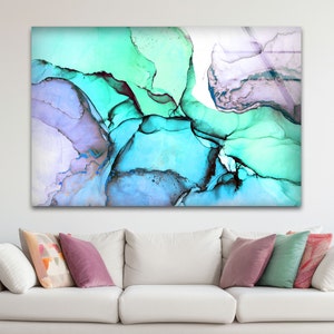 Turquoise Abstract Tempered Glass Wall Art: Alcohol Ink Print