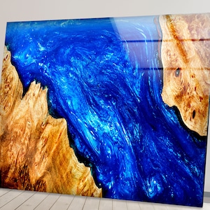 Tempered Glass Wall Art,Resin Epoxy Wall Art,Wall Decor,Glass Printing Art,Blue Epoxy Wooden Wall Art,Wood Abstract Art,Tempered Glass Art