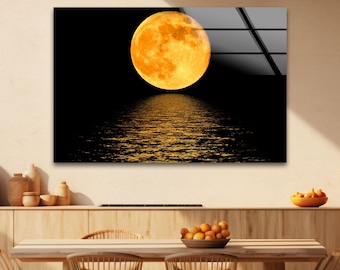 Tempered Glass Wall Art-Moon Light Wall Decor-Home Decor-Large Wall Art Gifts for her-Nature View Wall Art-Full Moon View Wall Art Gifts