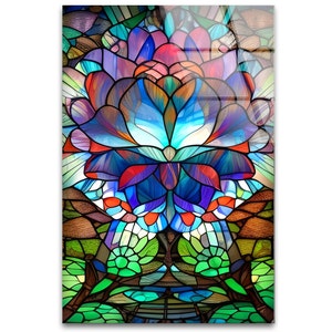 Floral Tempered Glass Wall Art: Modern Stained Flower Decor