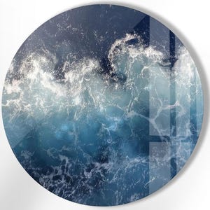 Tempered Glass Wall Art,Round Wall Art Gift,Circle Wall Art,Tempered Glass Art,Glass Wall Decor,Glass Printing,Round Sea Wave Wall Decor