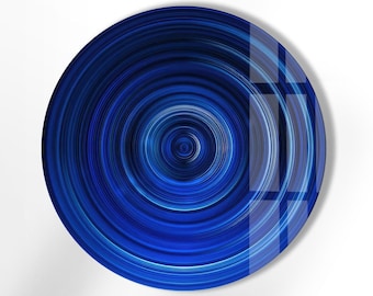 Blauwe abstracte muurkunst van gehard glas: rond modern decor