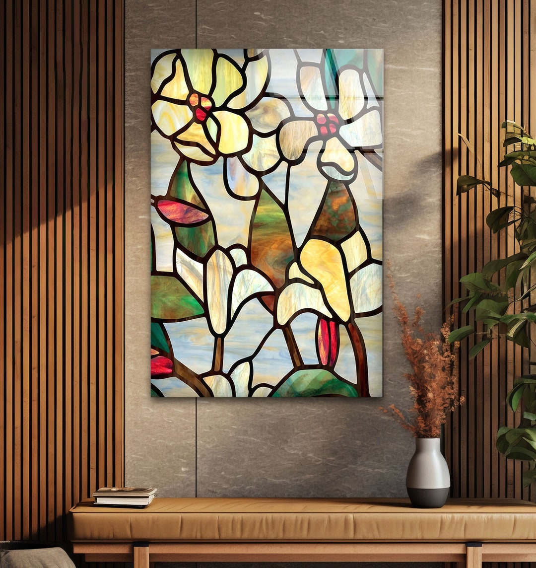 Stained Floral Tempered Glass Wall Art: Handmade Flower Decor - Etsy