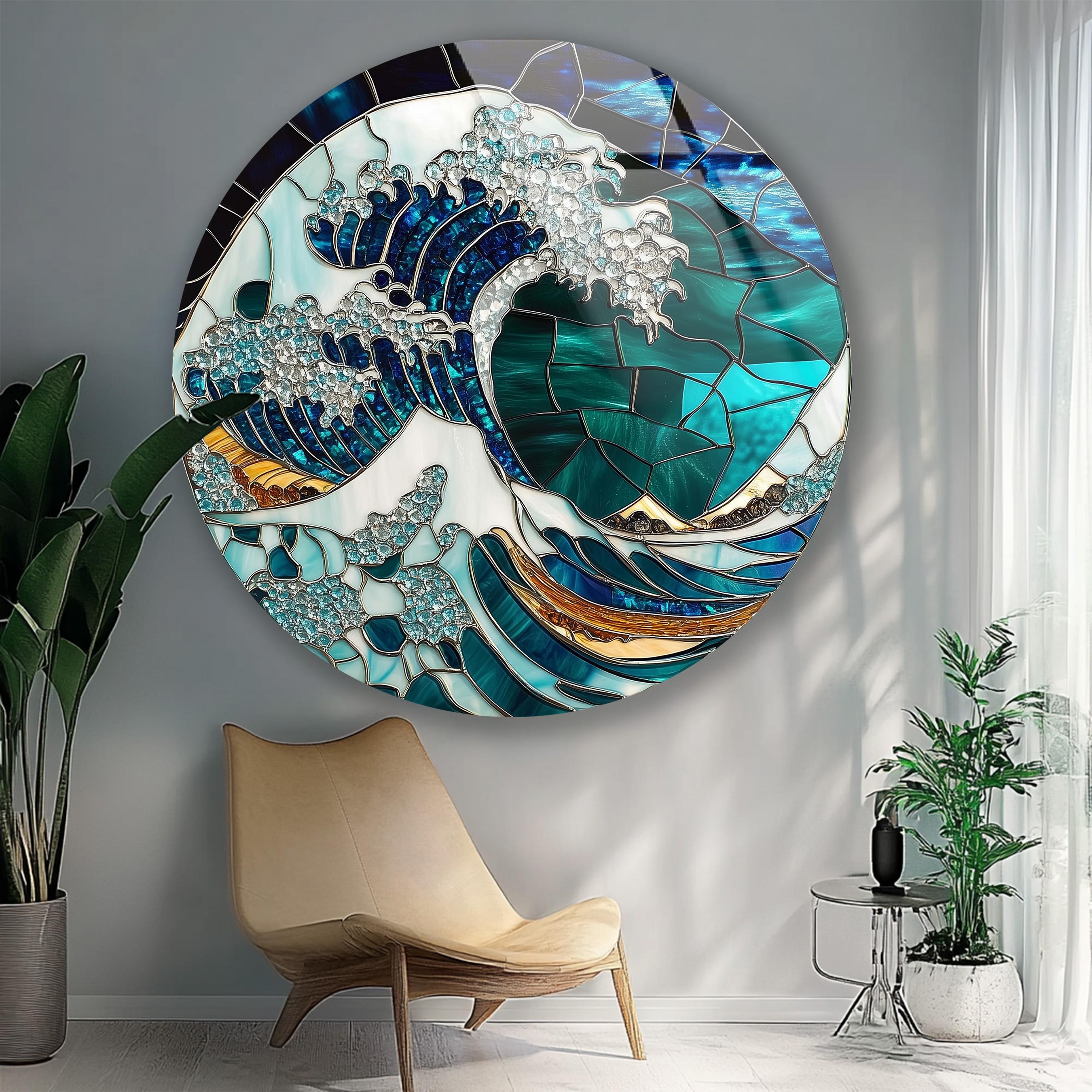 Emerald & Blue Mosaic Wave Wall Art: Coastal Zen Decor - Etsy