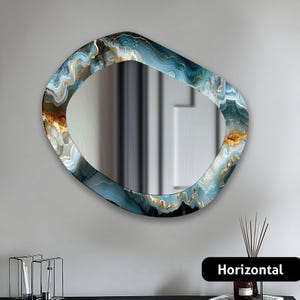 Blue Tempered Glass Wall Mirror: Asymmetrical Modern Decor