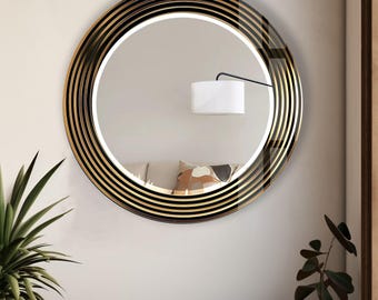 Handmade Round Glass Wall Mirror: Modern Gold Accent Decor
