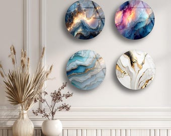 Tempered Glass Wall Art Set: Round Stained-Glass Style Prints, 10'' Diameter