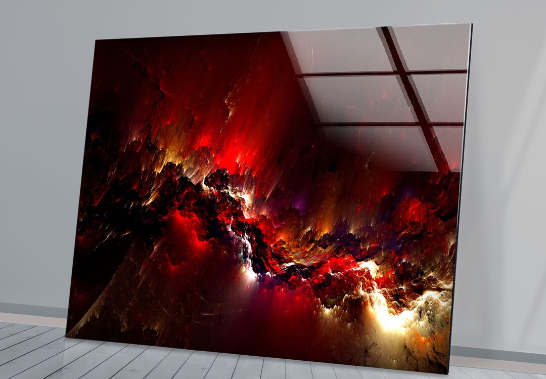 Red Abstract Tempered Glass Wall Art: Modern Handmade Decor - Etsy