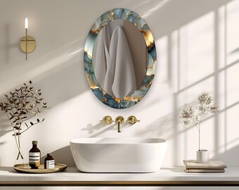 Gold Oval Wall Mirror: Tempered Glass, Modern Bathroom Decor
