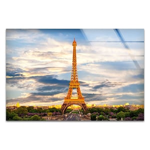 Eiffel Tower View: Tempered Glass Wall Art, Paris Cityscape Decor