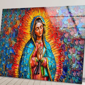 Arte de parede em vidro temperado - Arte de parede da Virgem Maria - Decoração em cruz - Arte de impressão em vidro - Arte de parede de Cristo - Tapeçarias - Arte em vidro temperado - Decoração cristã