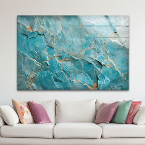 Blue Marble Abstract Tempered Glass Wall Art: Modern Home Decor