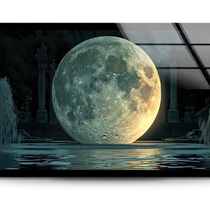 Handmade Full Moon Tempered Glass Wall Art: Scenery Home Decor